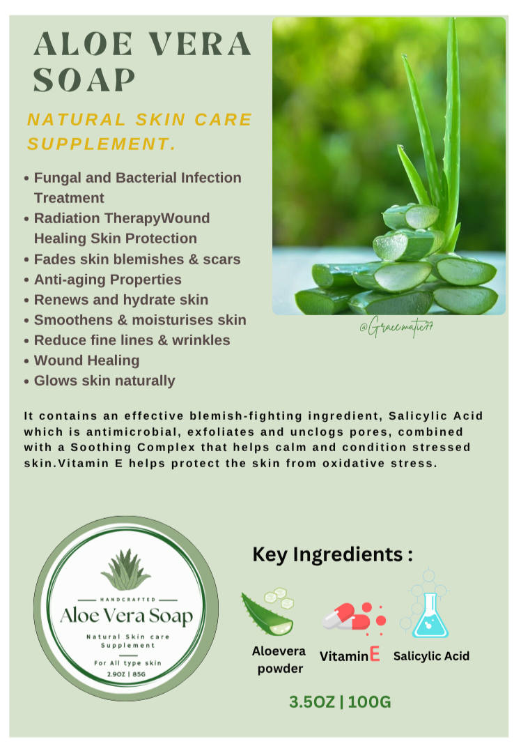 🌿 Aloe Vera Soap Bar – Natural Skincare Supplement 100g