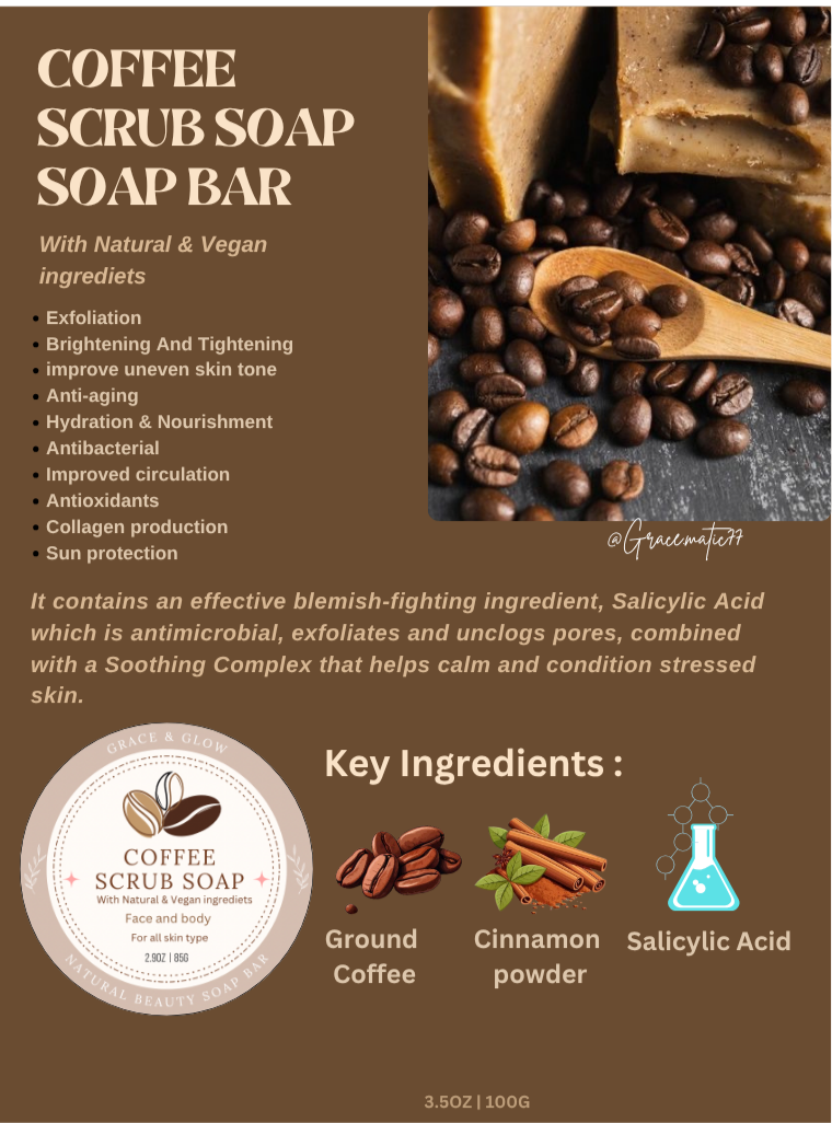 β Coffee Scrub Soap Bar β Wake Up Your Skin Naturally 100g