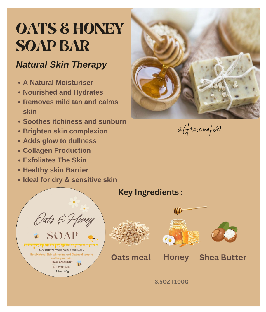 ๐พ๐ฏ Oats & Honey Soap Bar โ Deep Moisture & Comfort 100g