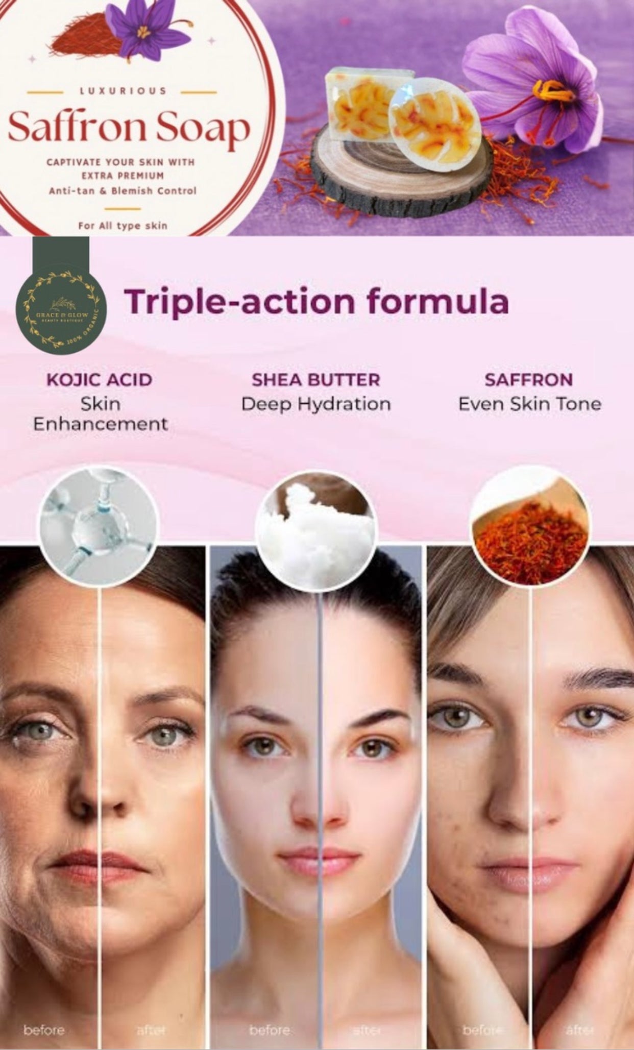 β¨ Saffron & Kojic Acid Whitening Soap Bar β Radiance in Every Wash