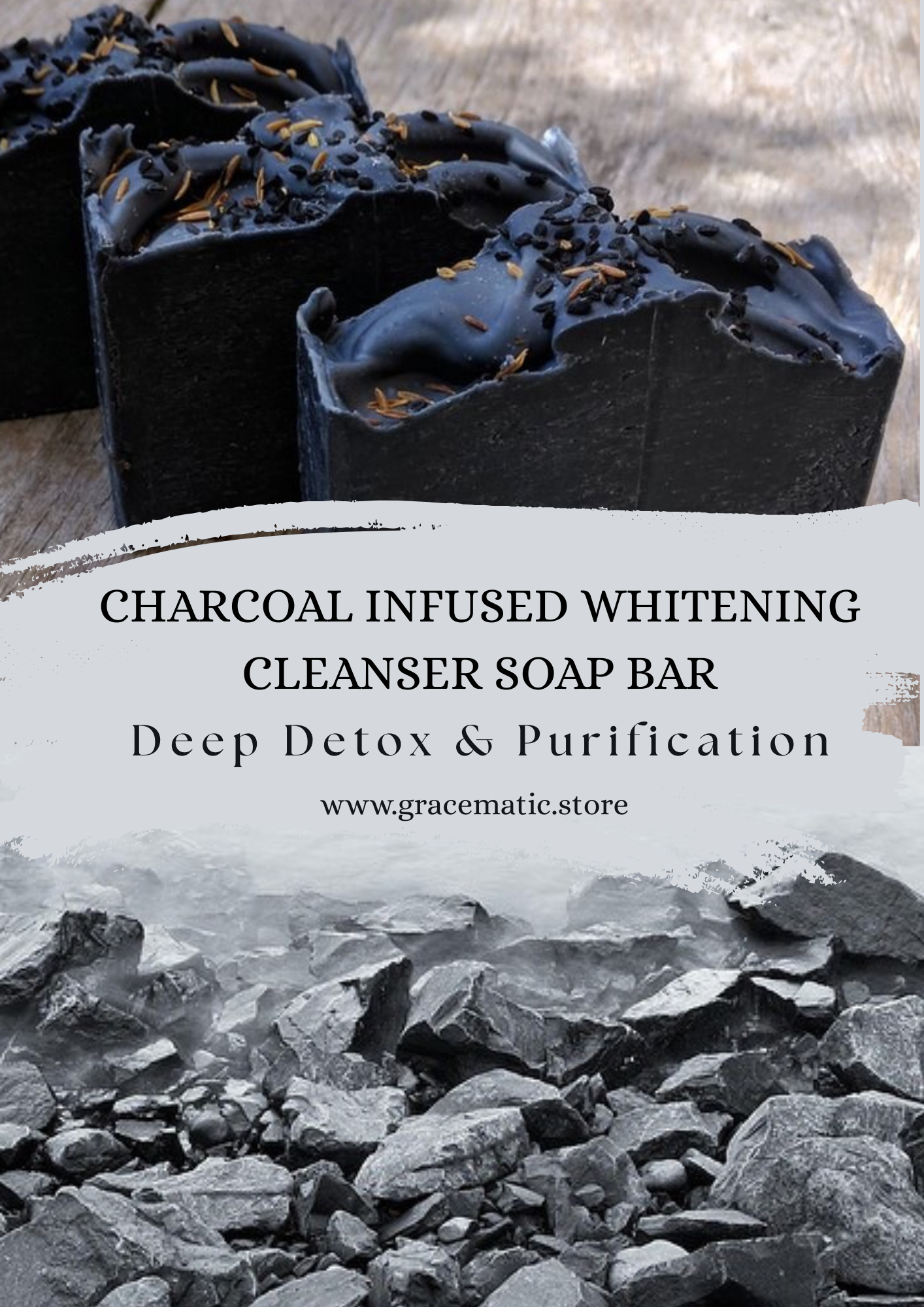 🖤 Charcoal Infused Whitening Cleanser Soap Bar – Deep Detox & Purification 100g