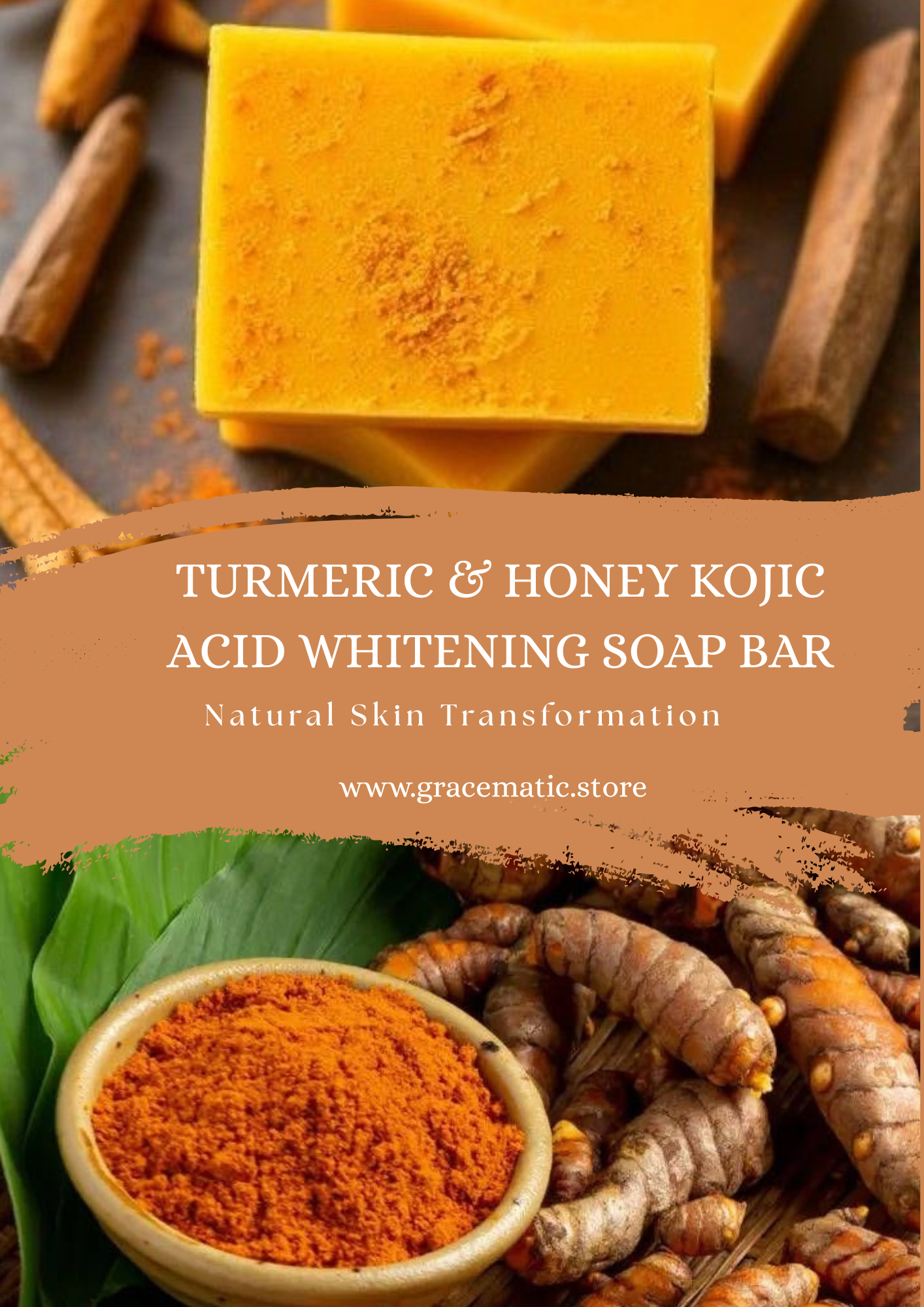💛 Turmeric & Honey Kojic Acid Whitening Soap Bar – Natural Skin Transformation 100g