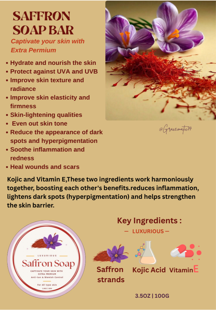 ✨ Saffron & Kojic Acid Whitening Soap Bar – Radiance in Every Wash