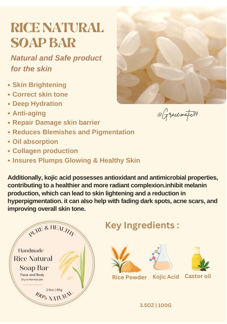 🍚 Rice Natural Soap – Whitening & Lightening Bar